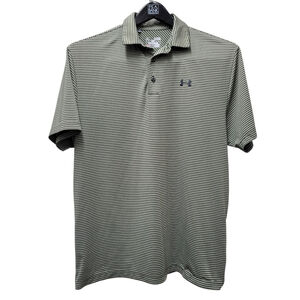 UNDER ARMOUR Polo Shirt Mens XL Gray White Striped Loose Heatgear Golf Casual